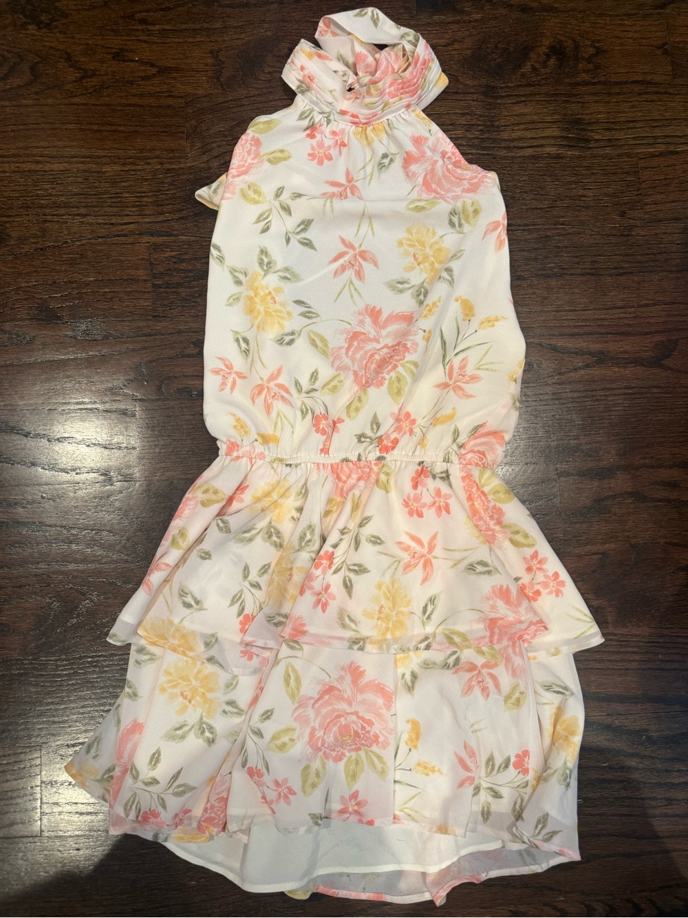 Yumi Kim White Floral Halter Mini Dress with Pink & Yellow Blooms